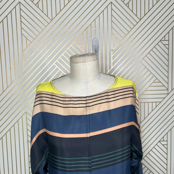 Apiece Apart Long Tunic Top Side Slits Coverup Colorful Striped Navy Blue Size 0 - Picture 3 of 10